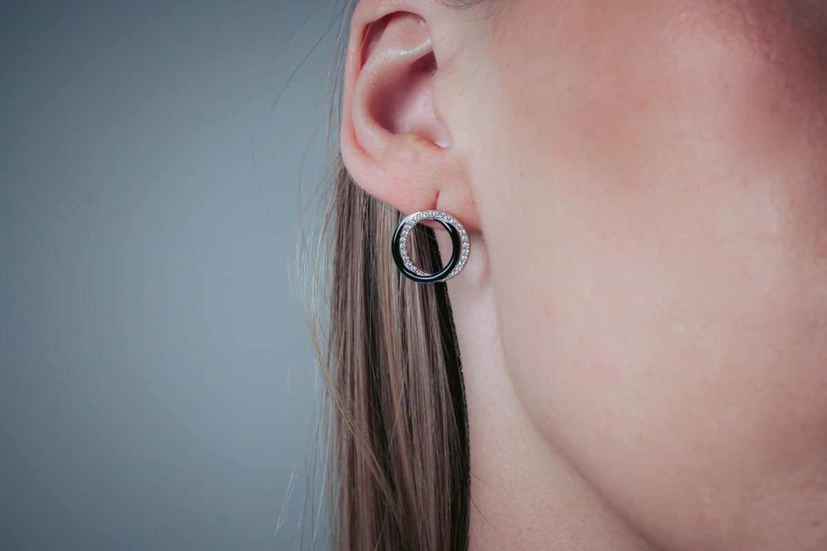 GEORGINI REFLECTION CIRCLES EARRING SILVER & BLACK ENAMEL Georgini 