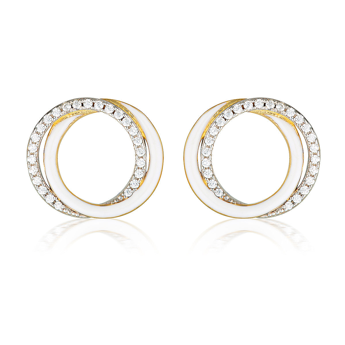 GEORGINI REFLECTION CIRCLES EARRING GOLD, SILVER & WHITE ENAMEL Georgini 