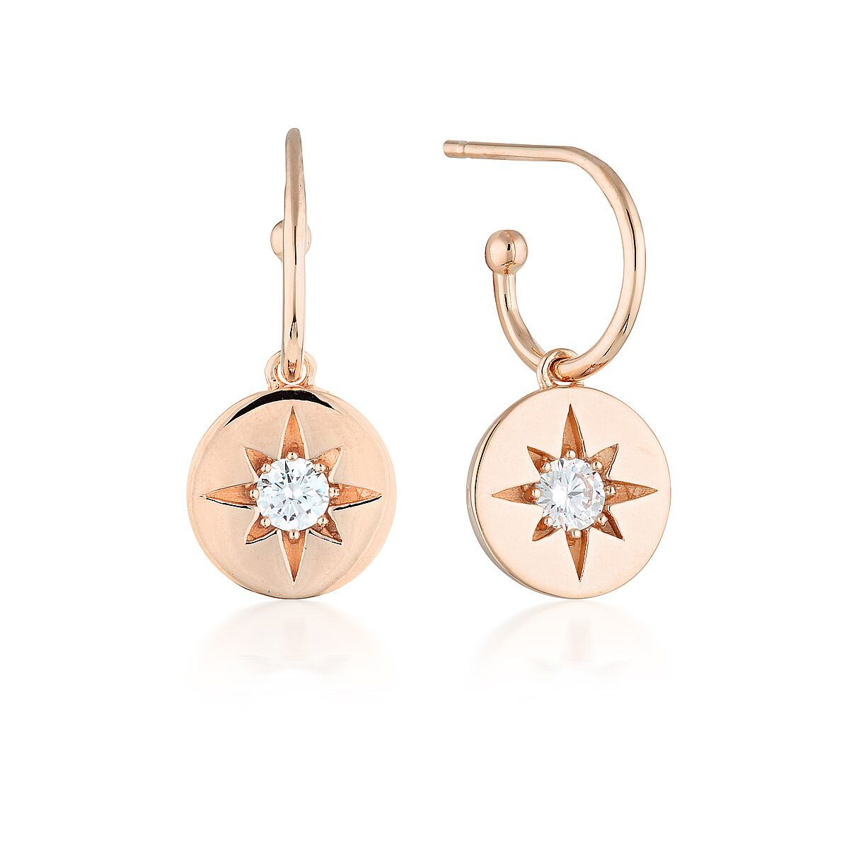 STELLAR LIGHTS ROSE GOLD DROP HOOP EARRINGS Bevilles Jewellers 