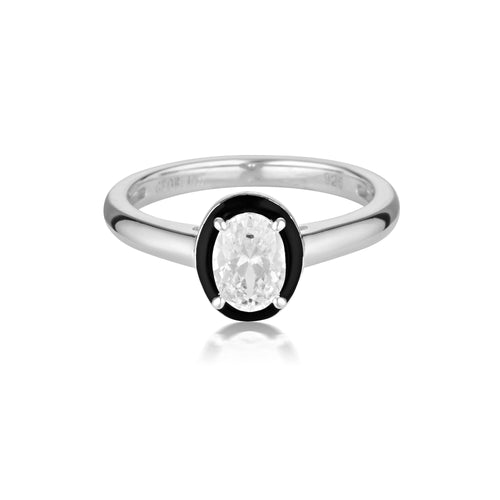 GEORGINI REFLECTION OVAL RING SILVER & BLACK ENAMEL Georgini 