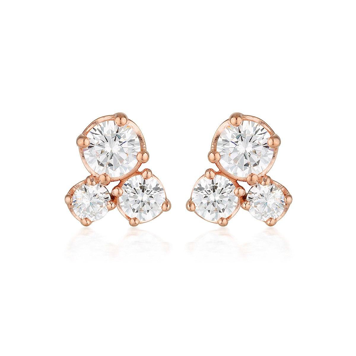 WHITE CZ ROSE GOLD 20MILS EARRING Bevilles Jewellers 
