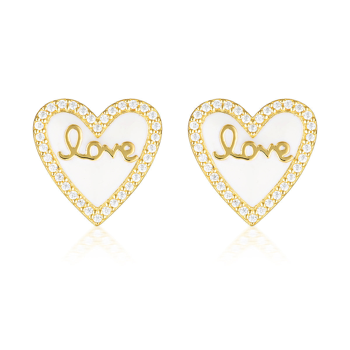 GEORGINI REFLECTION ENAMEL LOVE HEART STUD EARRINGS GOLD Georgini 