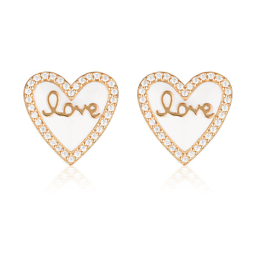 GEORGINI REFLECTION ENAMEL LOVE HEART STUD EARRINGS ROSE GOLD Georgini 