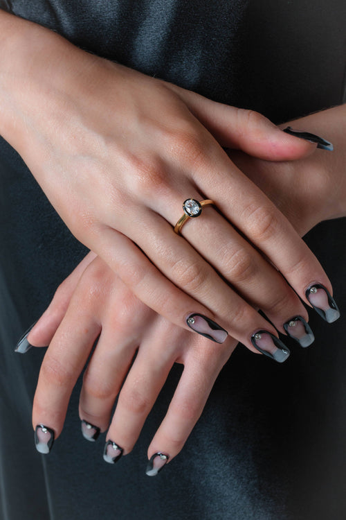 GEORGINI REFLECTION OVAL RING GOLD & BLACK ENAMEL Georgini 