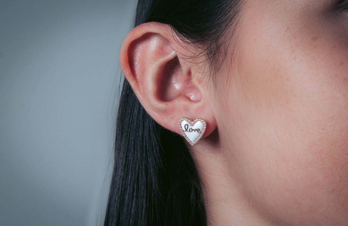 GEORGINI REFLECTION ENAMEL LOVE HEART STUD EARRINGS ROSE GOLD Georgini 