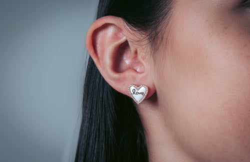 GEORGINI REFLECTION ENAMEL LOVE HEART STUD EARRINGS ROSE GOLD Georgini 