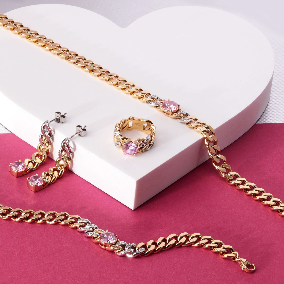 Chiara Ferragni Chain Collection Pink Stone Gold Necklace Bevilles Jewellers 
