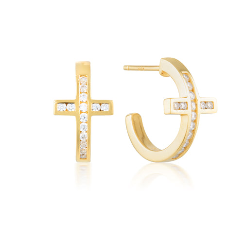 SPIRITUS CROSS HOOP EARRING - GOLD Bevilles Jewellers 