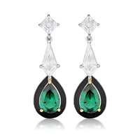 GEORGINI REFLECTION ILLUMINATE EARRINGS TWO TONE GREEN NANO & BLACK ENAMEL Georgini 