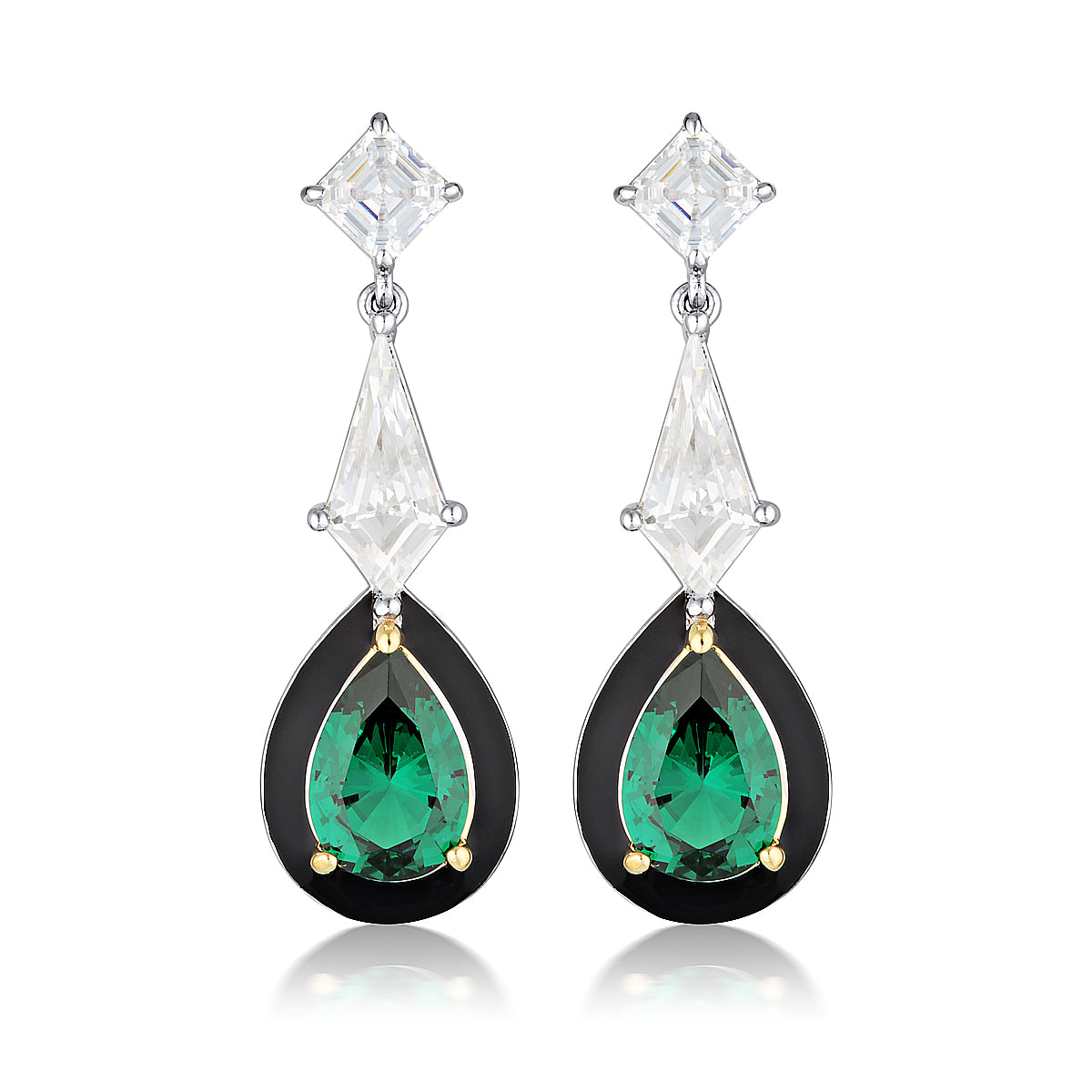 GEORGINI REFLECTION ILLUMINATE EARRINGS TWO TONE GREEN NANO & BLACK ENAMEL Georgini 