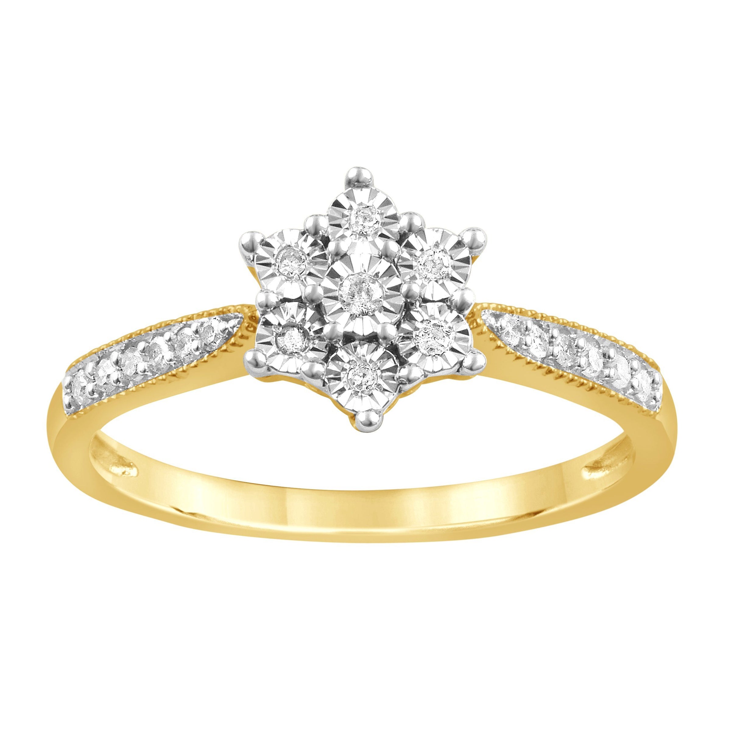 Star Ring with 0.10ct of Diamonds in 9ct Yellow Gold Rings Bevilles 