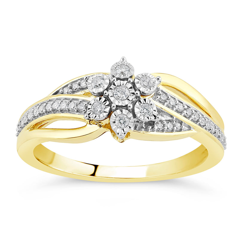Flower Ring with 0.15ct of Diamonds in 9ct Yellow Gold Rings Bevilles 