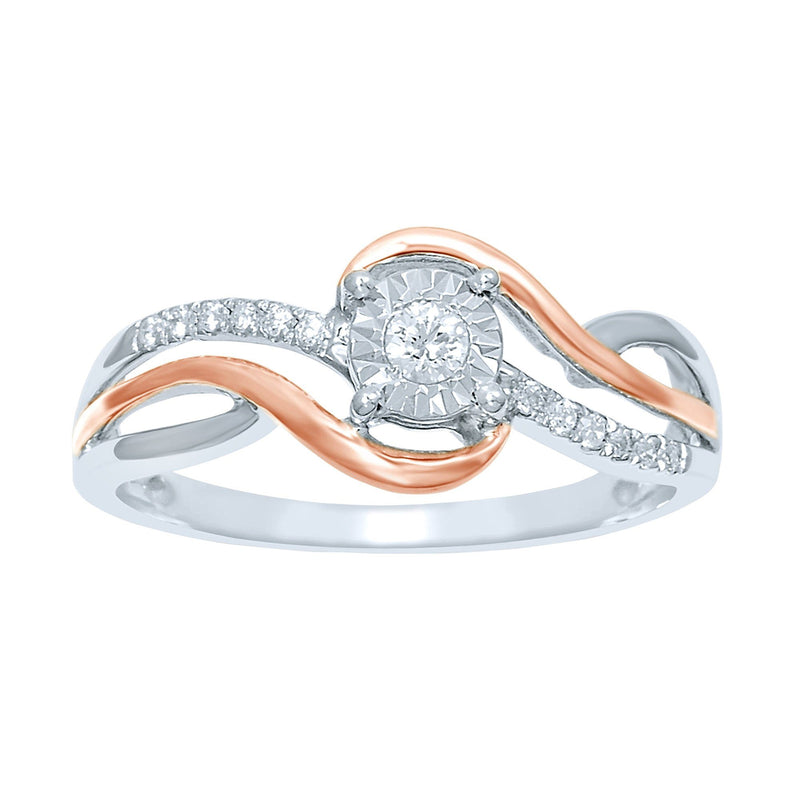 Brilliant Illusion Solitaire Ring with 0.10ct of Diamonds in 9ct White & Rose Gold Rings Bevilles 