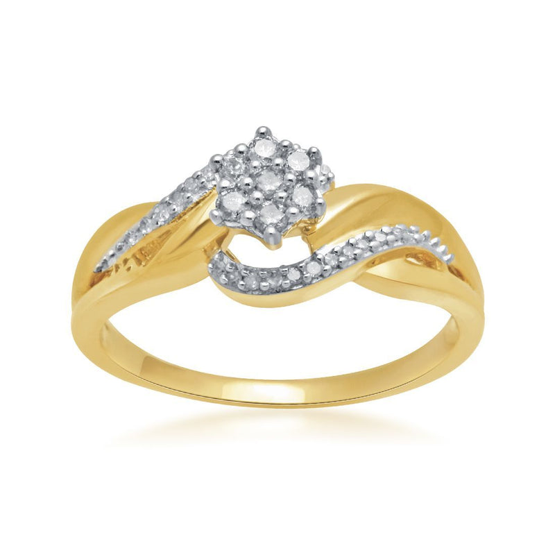 Flower Ring with 0.15ct of Diamonds in 9ct Yellow Gold Rings Bevilles 