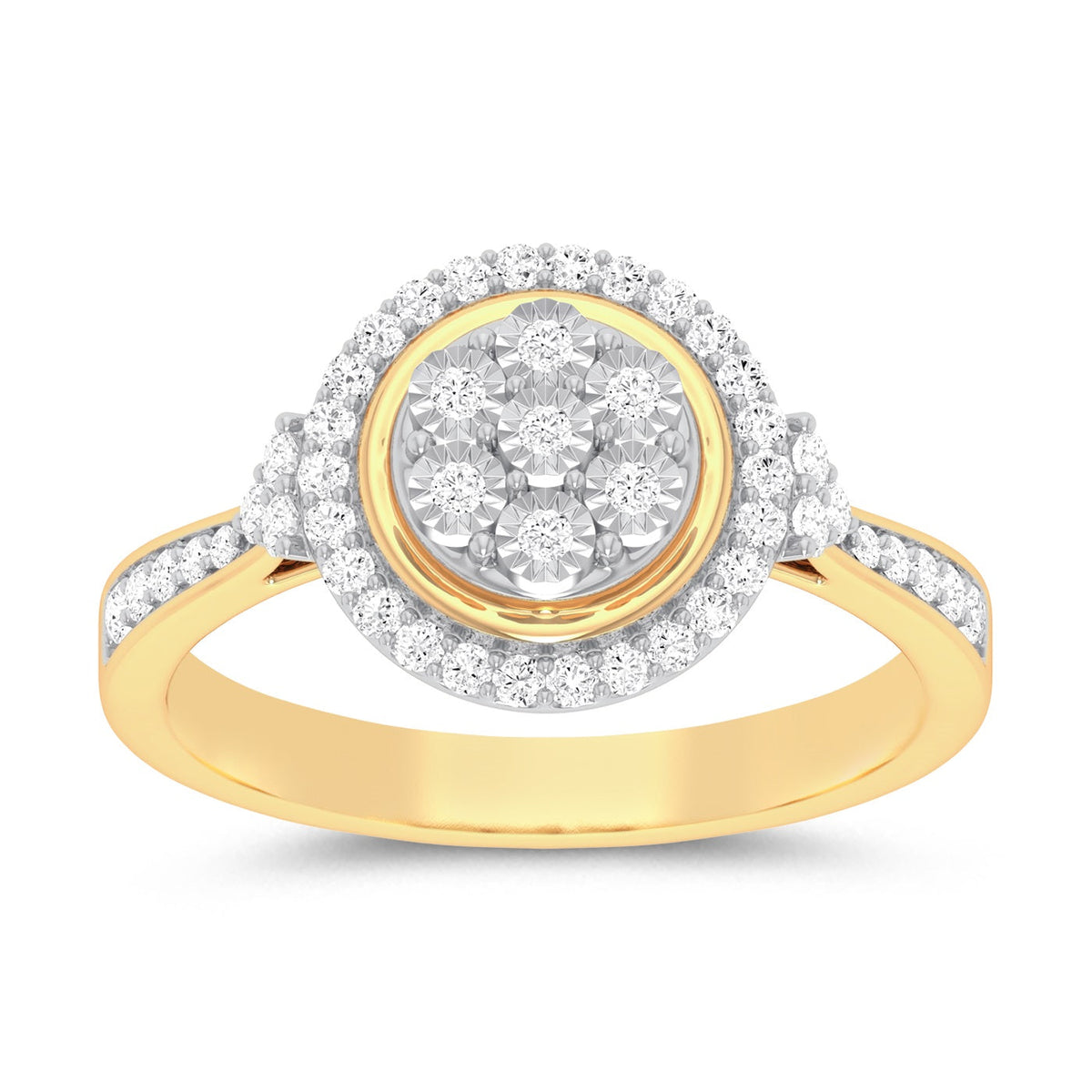 Halo Miracle Ring with 0.15ct of Diamonds in 9ct Yellow Gold Rings Bevilles 