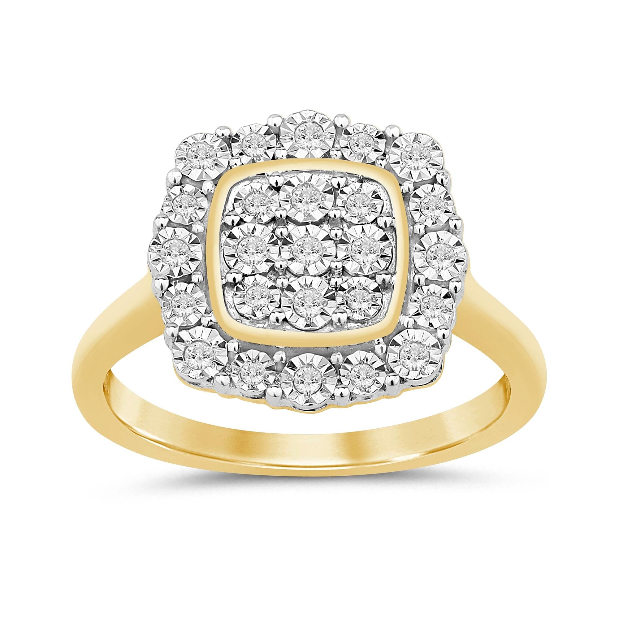 Halo Square Look Ring with 0.10ct of Diamonds in 9ct Yellow Gold Rings Bevilles 