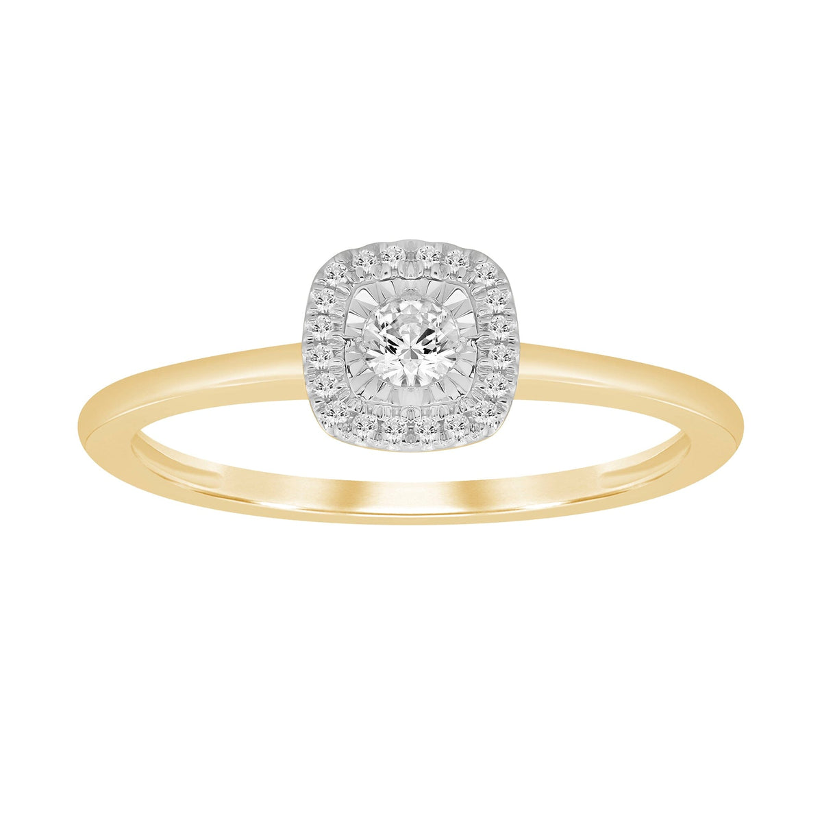 Halo Square Look Solitaire Ring with 0.10ct of Diamonds in 9ct Yellow Gold Rings Bevilles 