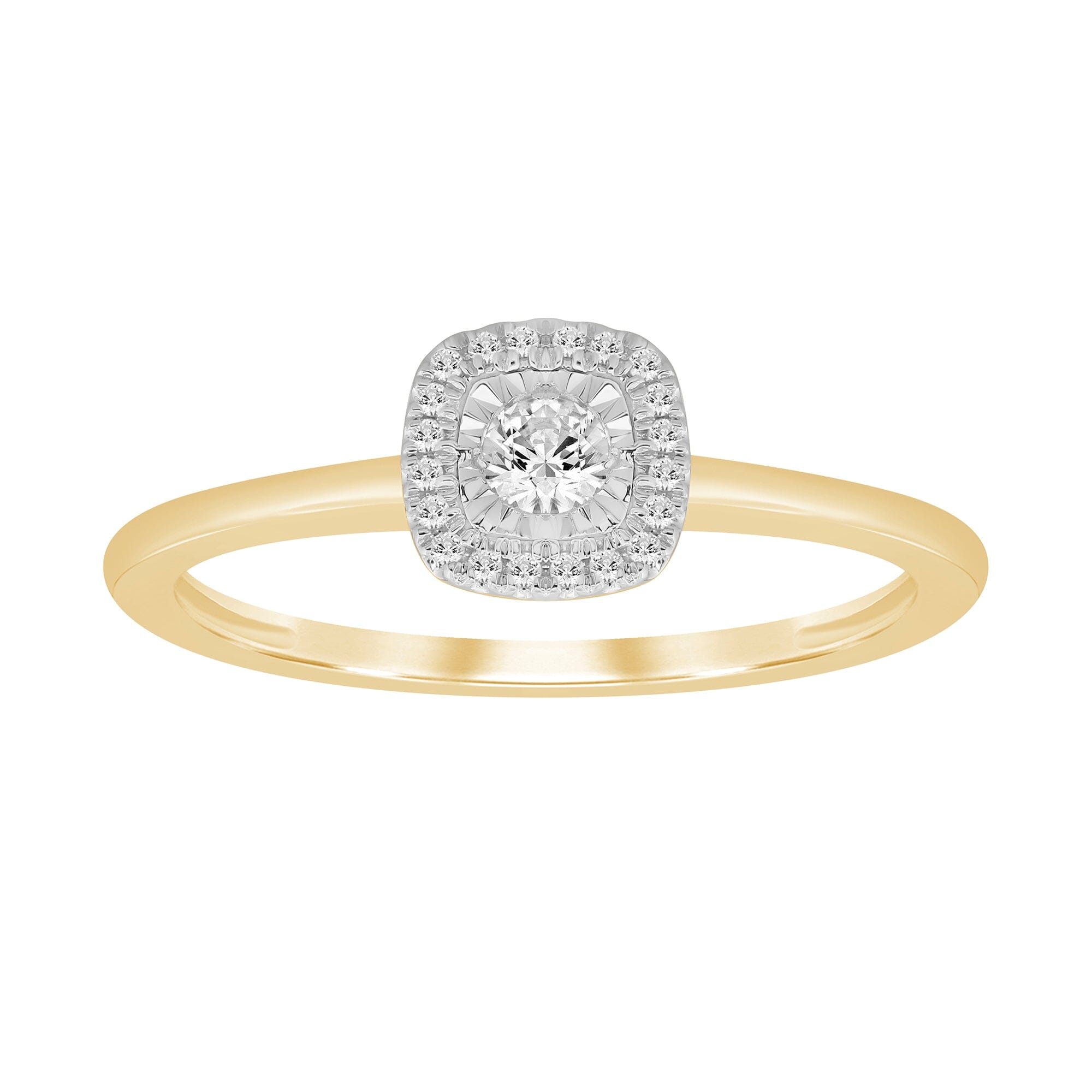 Halo Square Look Solitaire Ring with 0.10ct of Diamonds in 9ct Yellow Gold Rings Bevilles 