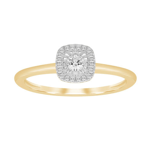 Halo Square Look Solitaire Ring with 0.10ct of Diamonds in 9ct Yellow Gold Rings Bevilles 