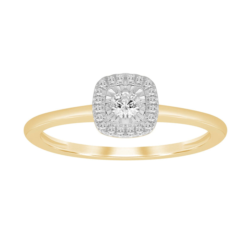 Halo Square Look Solitaire Ring with 0.10ct of Diamonds in 9ct Yellow Gold Rings Bevilles 