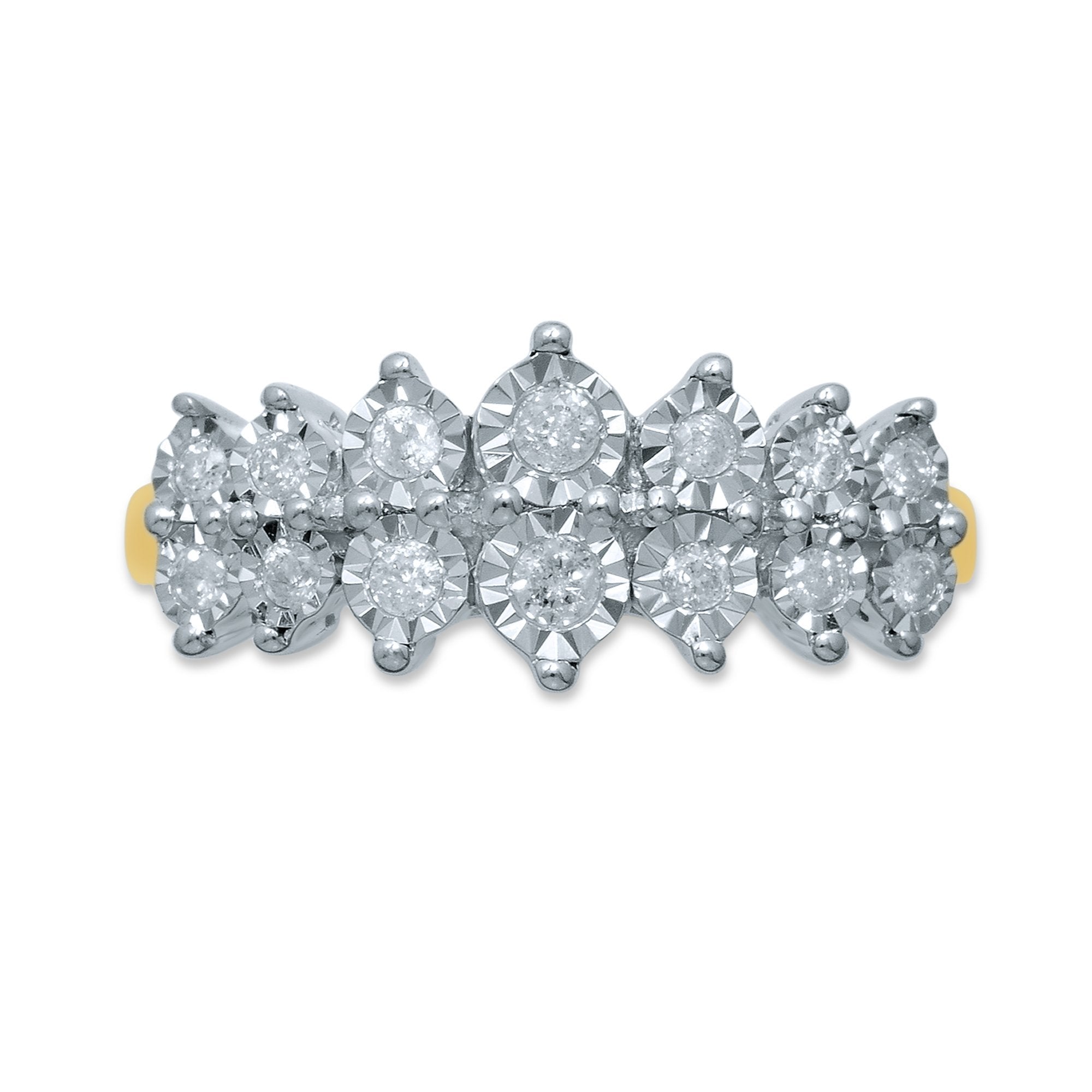 Brilliant Set Two Row Ring with 1/4ct of Diamonds in 9ct Yellow Gold Rings Bevilles 