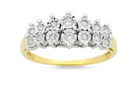 Brilliant Set Two Row Ring with 1/4ct of Diamonds in 9ct Yellow Gold Rings Bevilles 