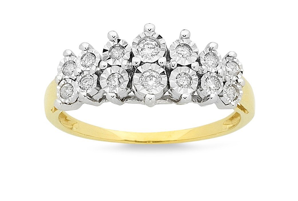 Brilliant Set Two Row Ring with 1/4ct of Diamonds in 9ct Yellow Gold Rings Bevilles 