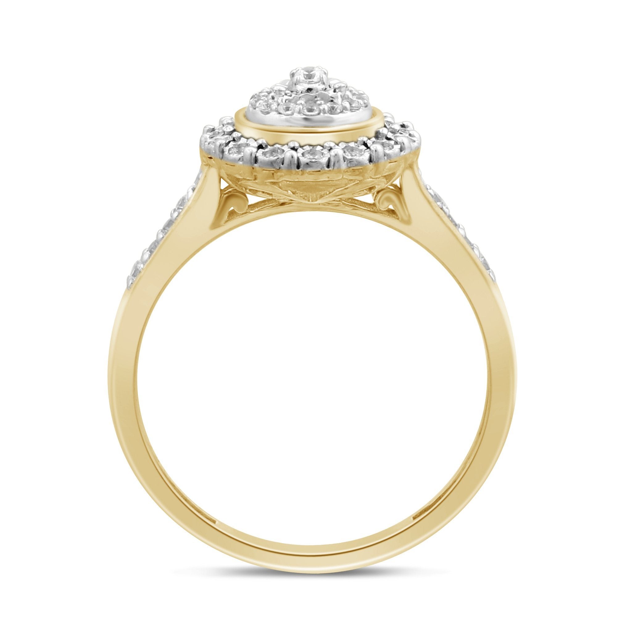 Miracle Double Halo Pear Ring with 1/5ct of Diamonds in 9ct Yellow Gold Rings Bevilles 