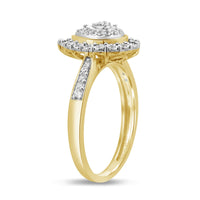 Miracle Double Halo Pear Ring with 1/5ct of Diamonds in 9ct Yellow Gold Rings Bevilles 