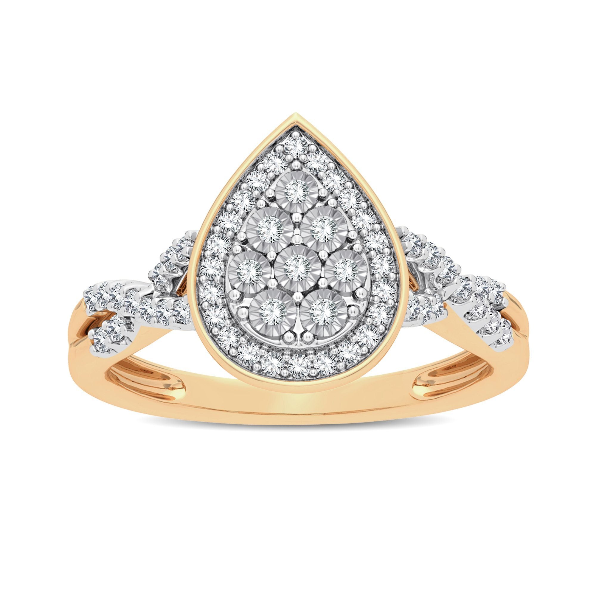 Miracle Plate Halo Pear Ring with 1/5ct of Diamonds in 9ct Yellow Gold Rings Bevilles 