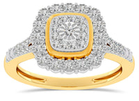 Square Look Halo Ring with 1/5ct of Diamonds in 9ct Yellow Gold Rings Bevilles 