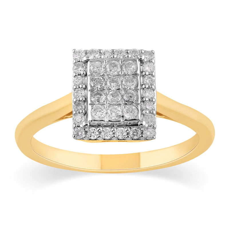 Emerald Shape Ring with 1/3ct of Diamonds in 9ct Yellow Gold Rings Bevilles 