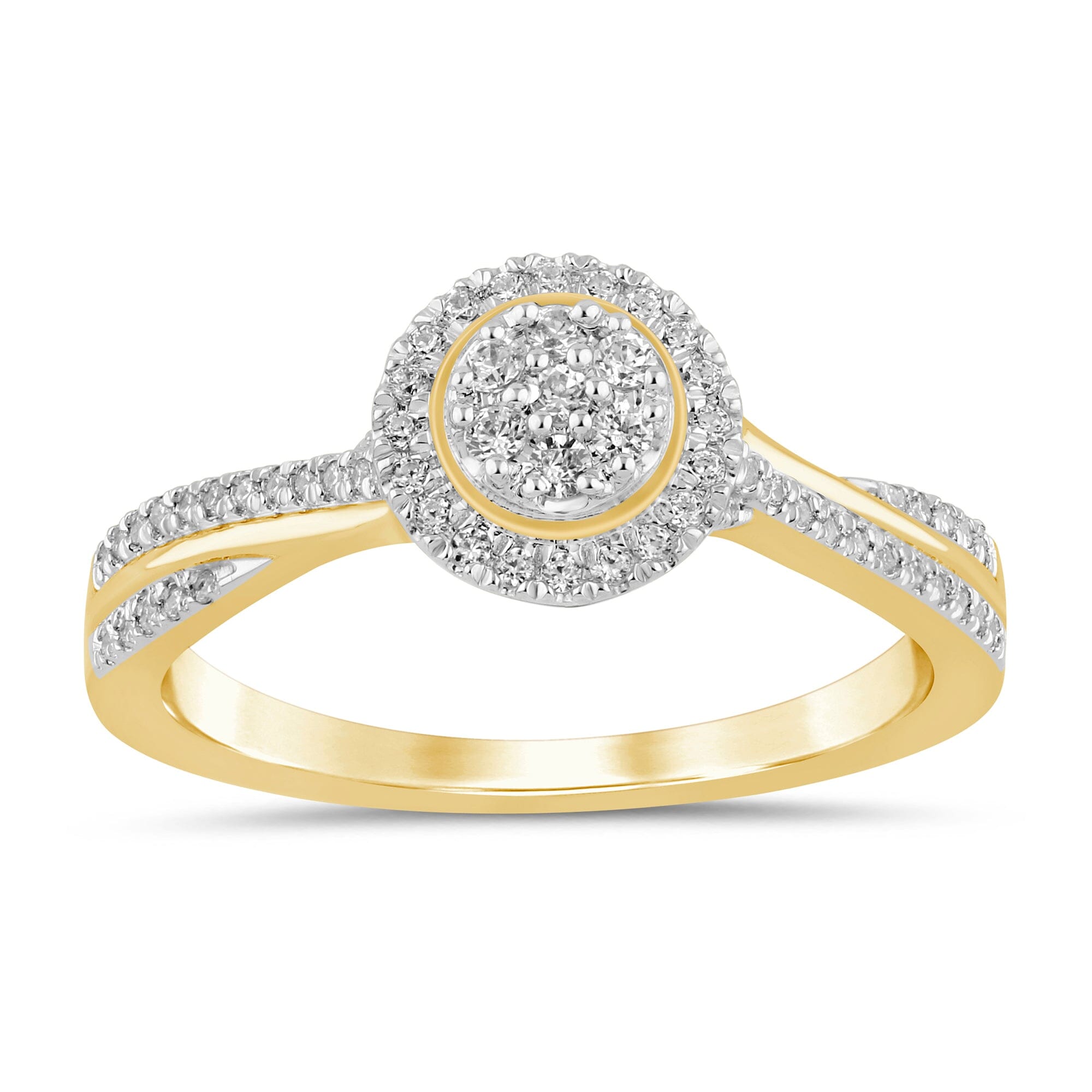 Halo Ring with 1/4ct of Diamonds in 9ct Yellow Gold Rings Bevilles 