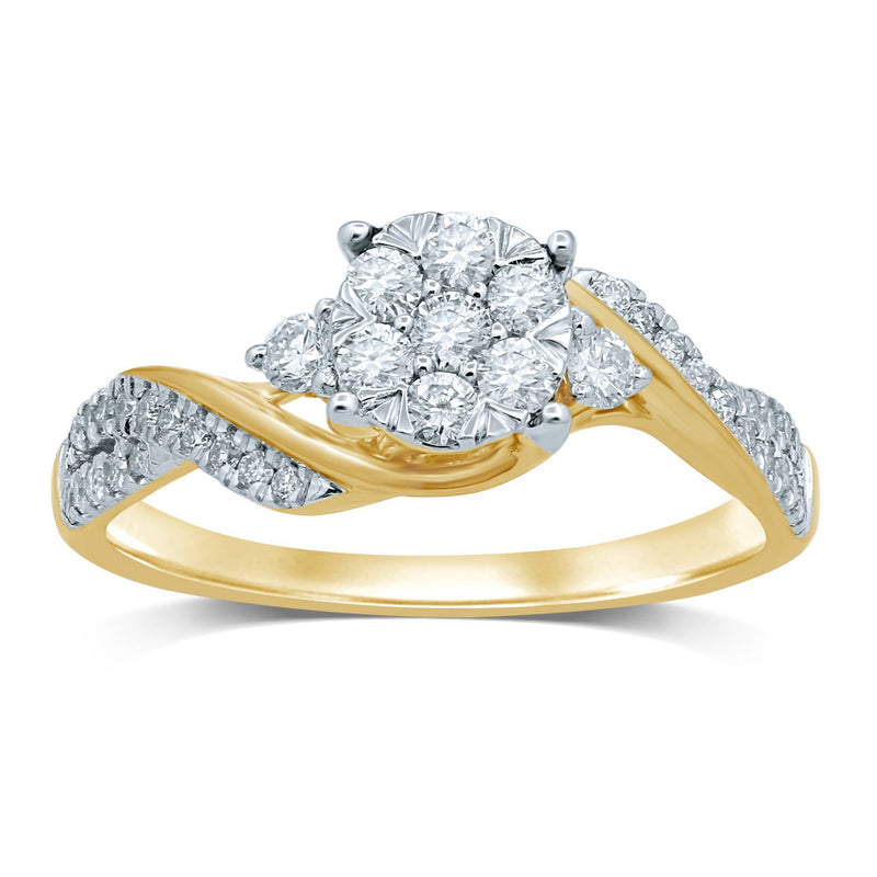 Solitaire Look Ring with Brilliant Claw Sweep with 1/2ct of Diamonds in 9ct Yellow Gold Rings Bevilles 