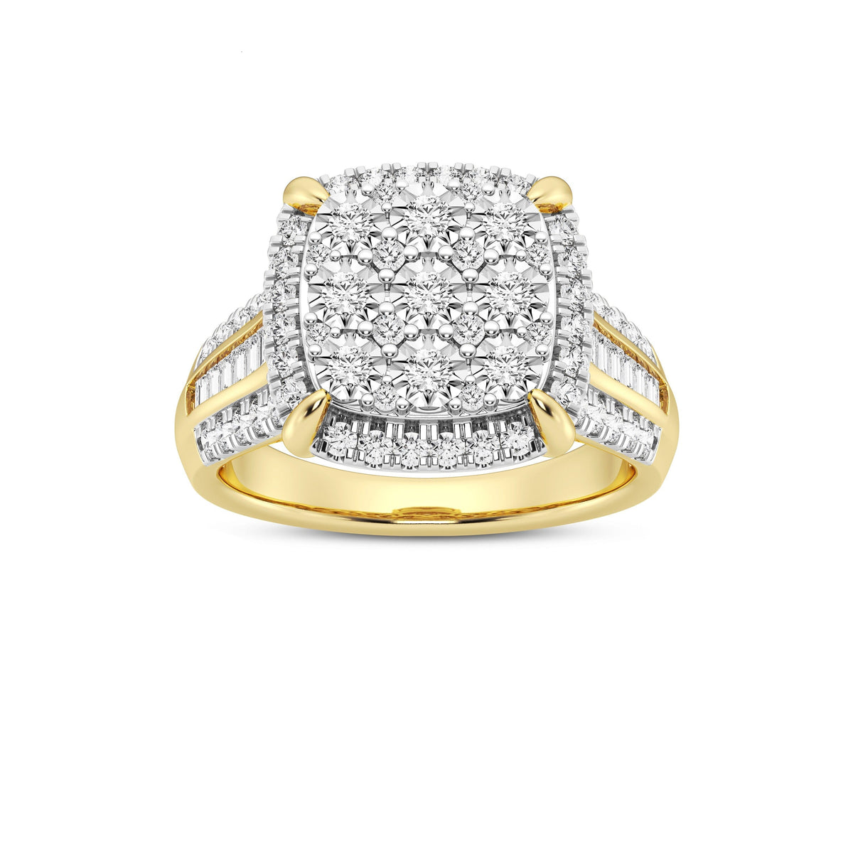 Halo Cushion Shaped Ring with 1.00ct of Diamonds in 9ct Yellow Gold Rings Bevilles 