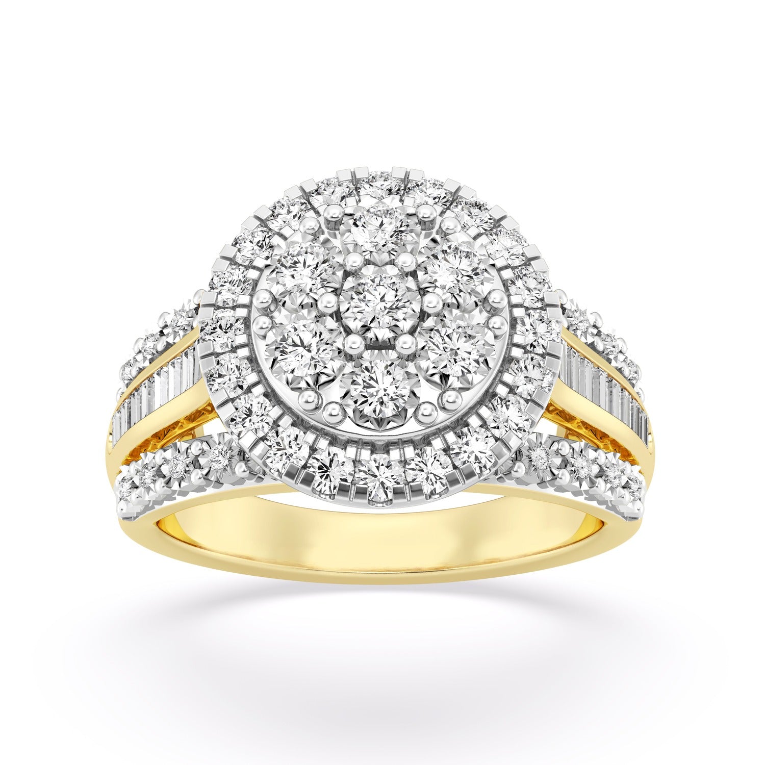 Miracle Round Baguette Ring with 1.00ct of Diamonds in 9ct Yellow Gold Rings Bevilles 