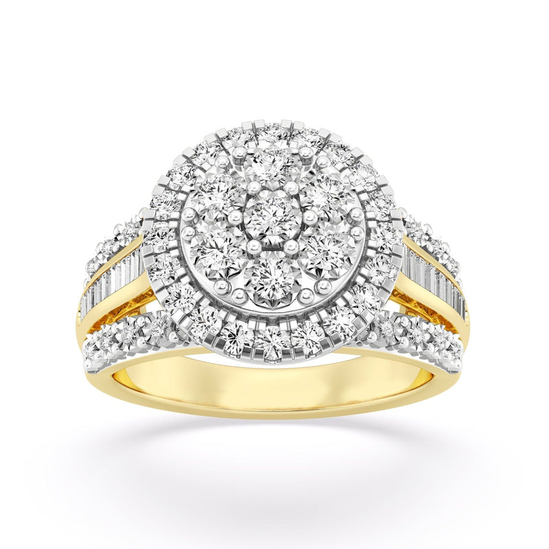 Miracle Round Baguette Ring with 1.00ct of Diamonds in 9ct Yellow Gold Rings Bevilles 