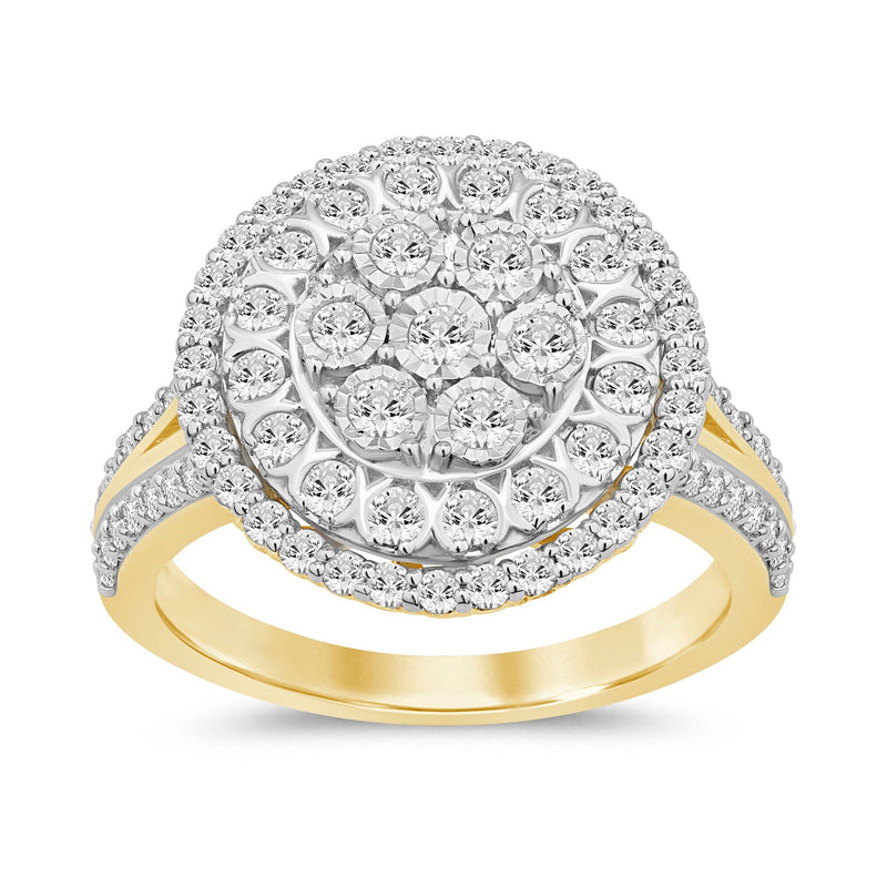 Double Halo Ring with 1.00ct of Diamonds in 9ct Yellow Gold Rings Bevilles 