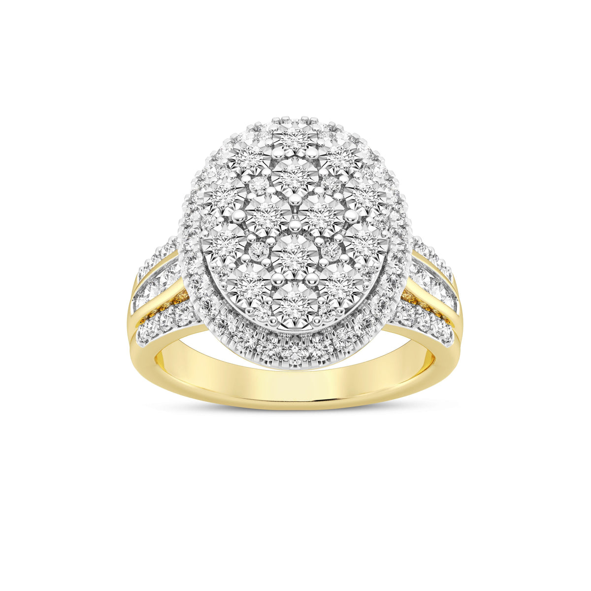 Oval Halo Ring with 1.00ct of Diamonds in 9ct Yellow Gold Rings Bevilles 
