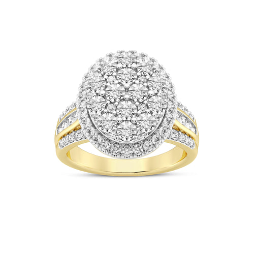 Oval Halo Ring with 1.00ct of Diamonds in 9ct Yellow Gold Rings Bevilles 