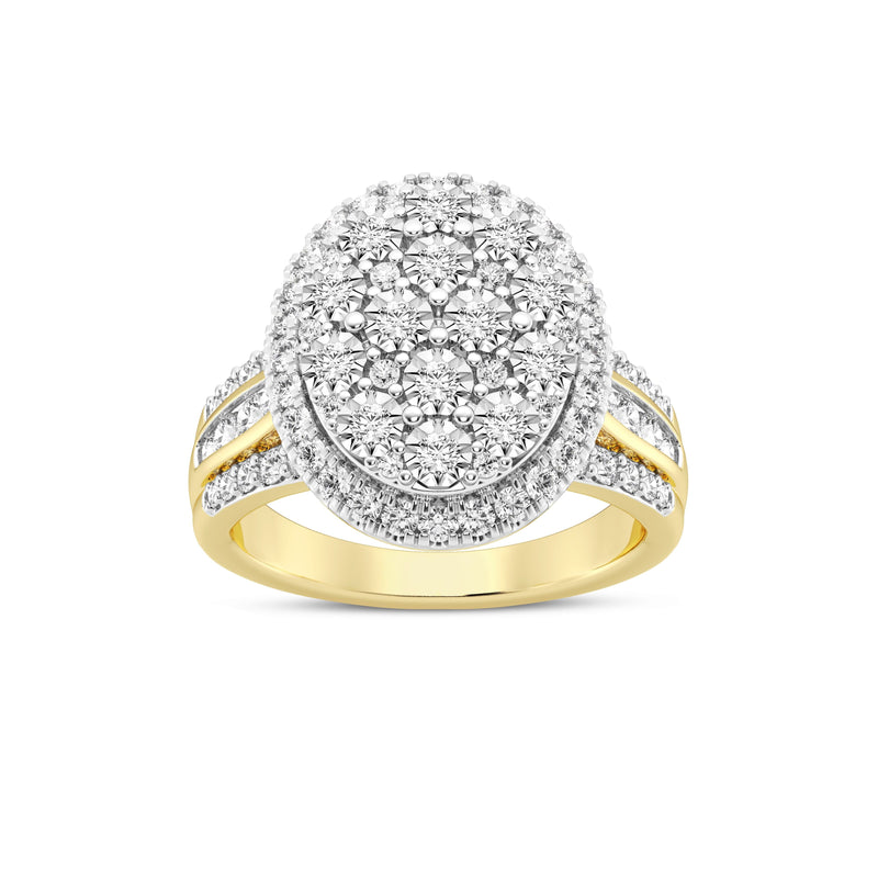 Oval Halo Ring with 1.00ct of Diamonds in 9ct Yellow Gold Rings Bevilles 