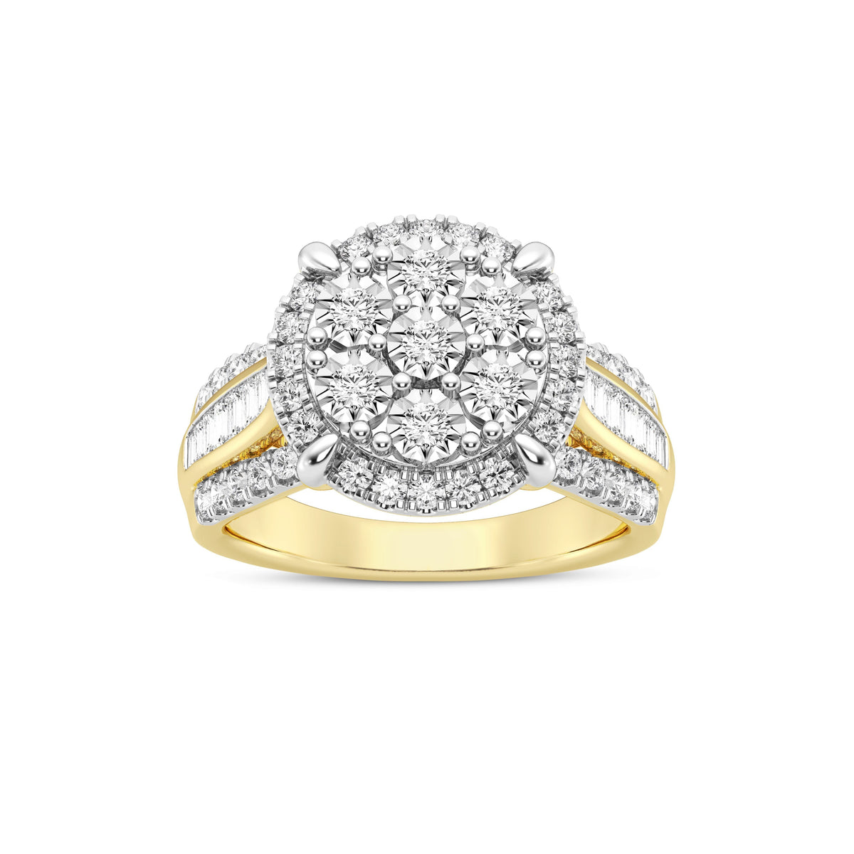 Brilliant Miracle Halo Ring with 1.00ct of Diamonds in 9ct Yellow Gold Rings Bevilles 