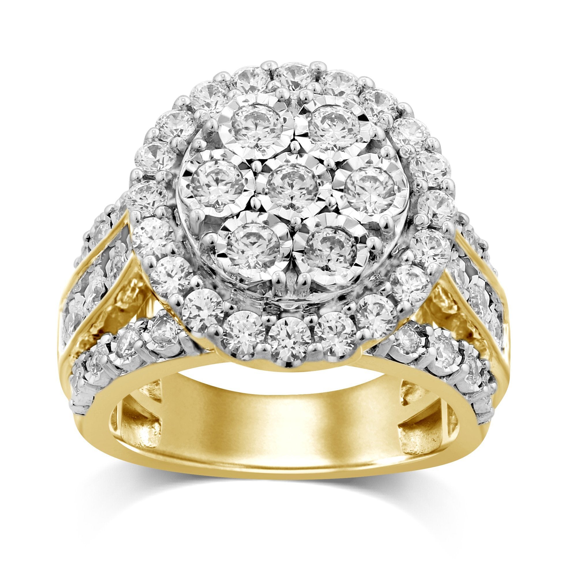 Brilliant Miracle Cluster Halo Ring with 2.00ct of Diamonds in 9ct Yellow Gold Rings Bevilles 