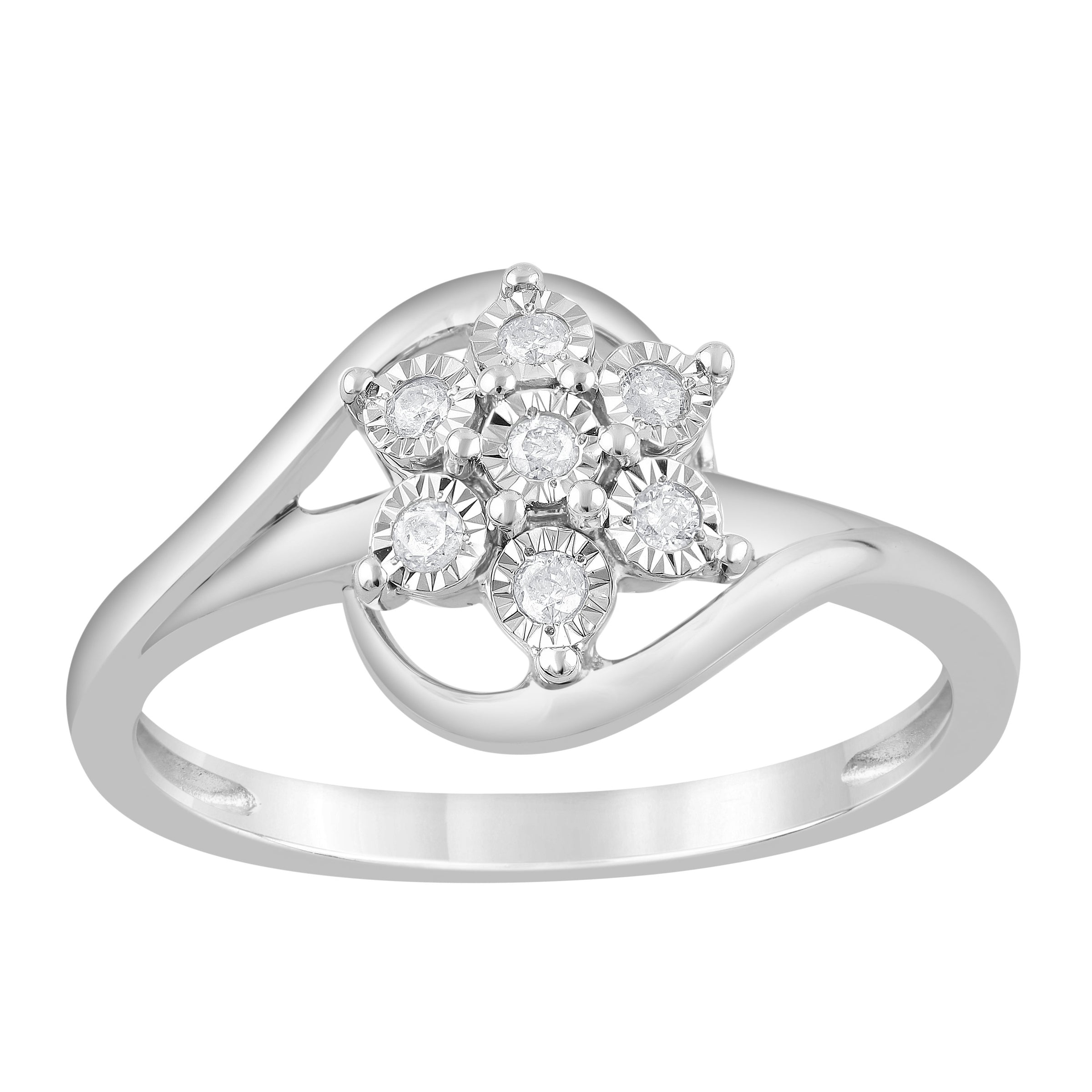 Illusion Flower Sweep Ring with 0.10ct of Diamonds in 9ct White Gold Rings Bevilles 