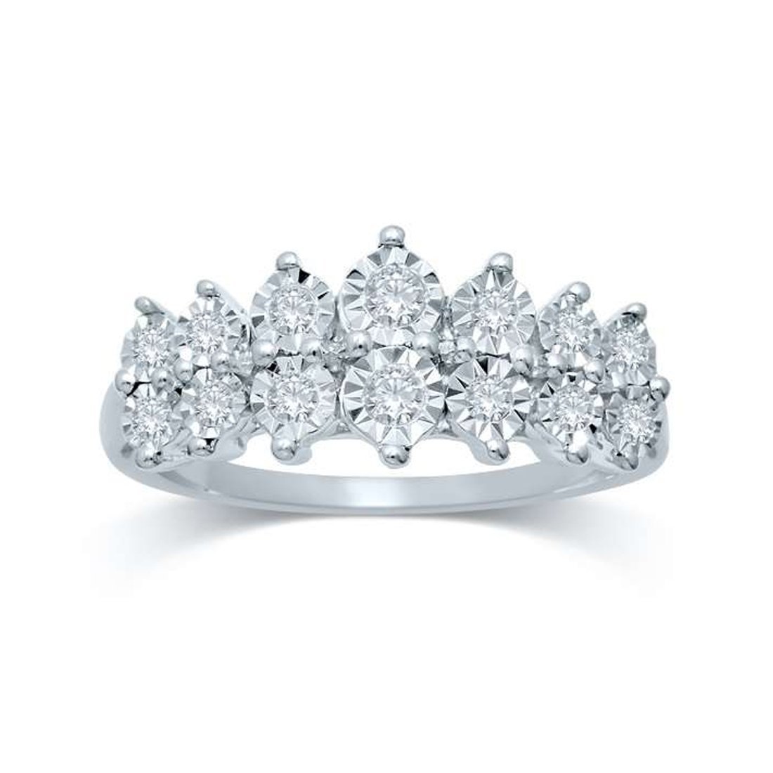 Brilliant Set 2 Row Ring with 1/4ct of Diamonds in 9ct White Gold Rings Bevilles 