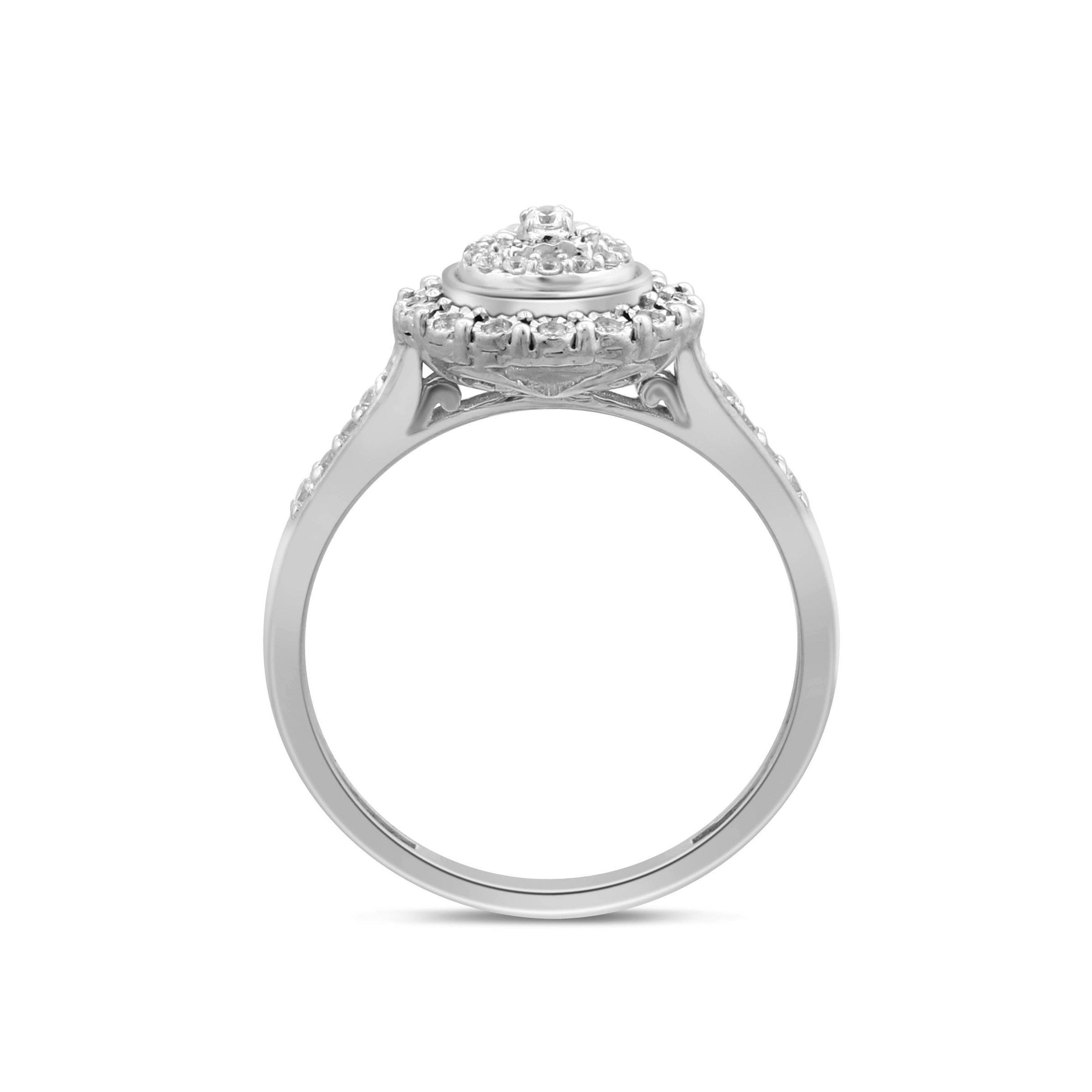 Double Pear Halo Ring with 1/5ct of Diamonds in 9ct White Gold Rings Bevilles 