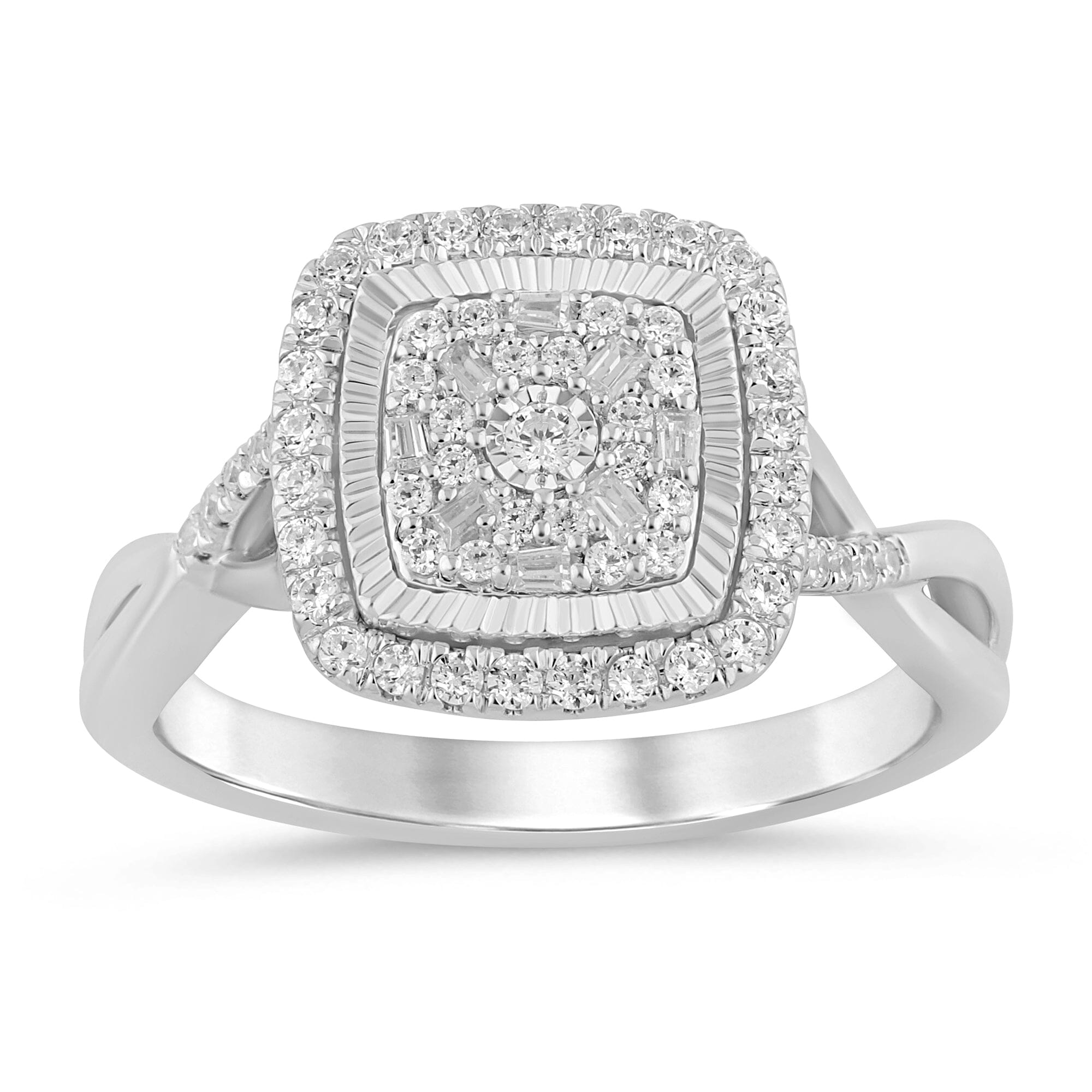 Miracle Halo Square Look Ring with 0.35ct of Diamonds in 9ct White Gold Rings Bevilles 