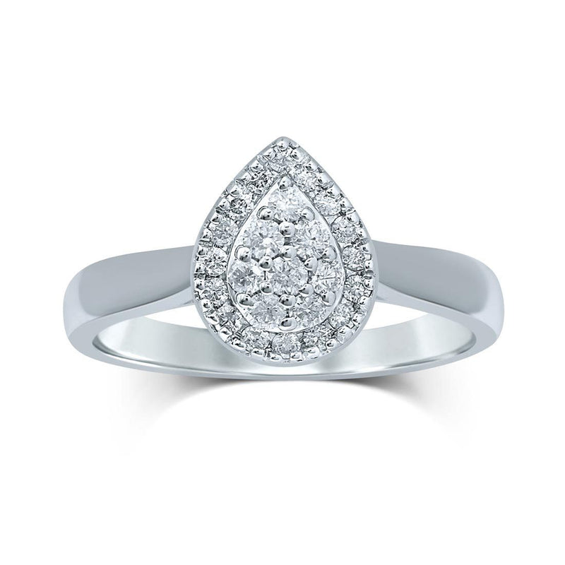 Brilliant Composite Halo Pear Ring with 1/2ct of Diamonds in 9ct White Gold Rings Bevilles 