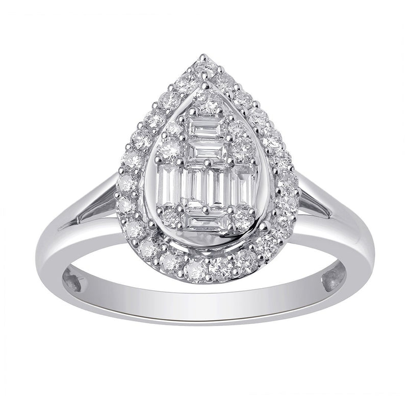 Pear Shape Cluster Ring with 1/2ct of Diamonds in 9ct White Gold Rings Bevilles 