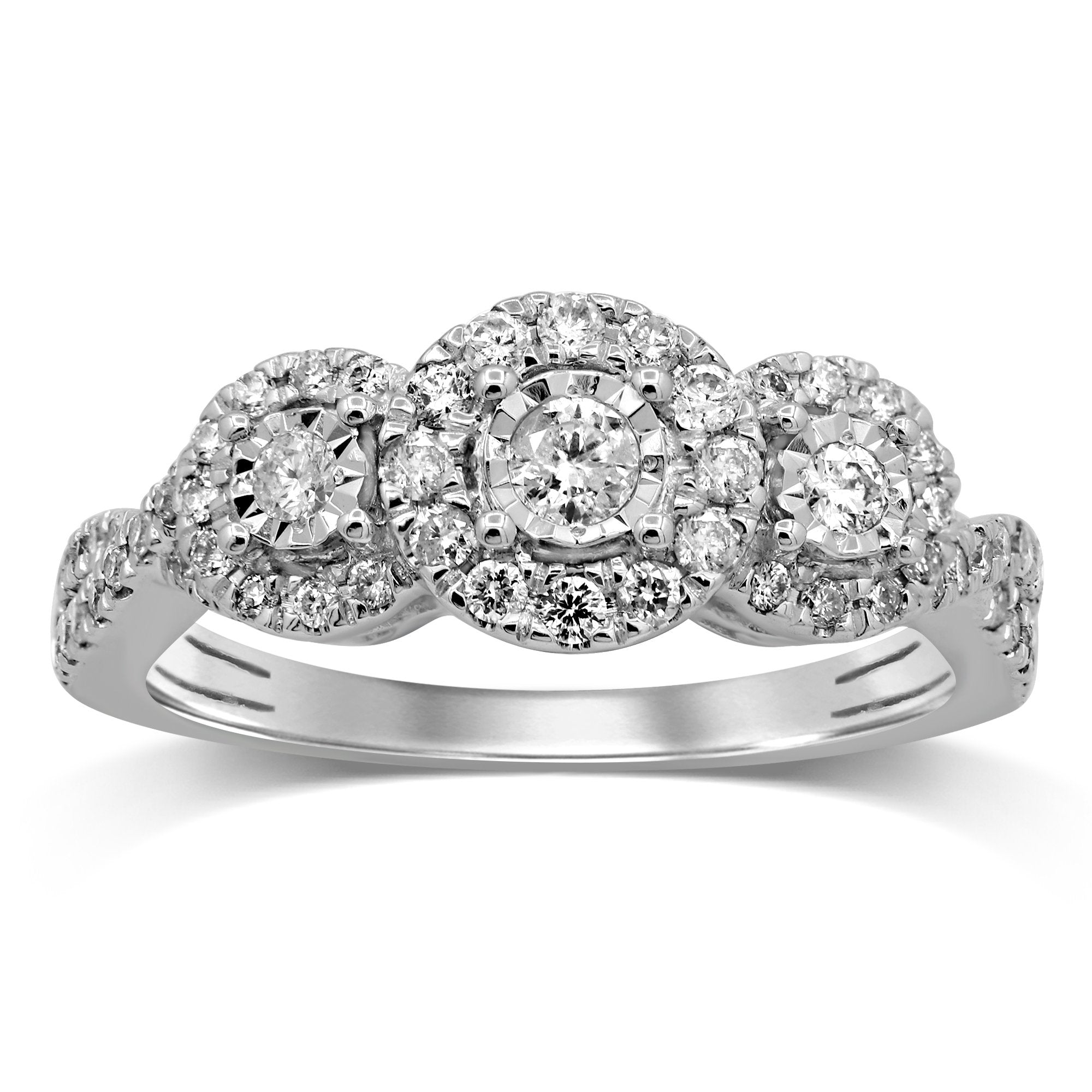 Brilliant Miracle Halo Ring with 1/2ct of Diamonds in 9ct White Gold Rings Bevilles 